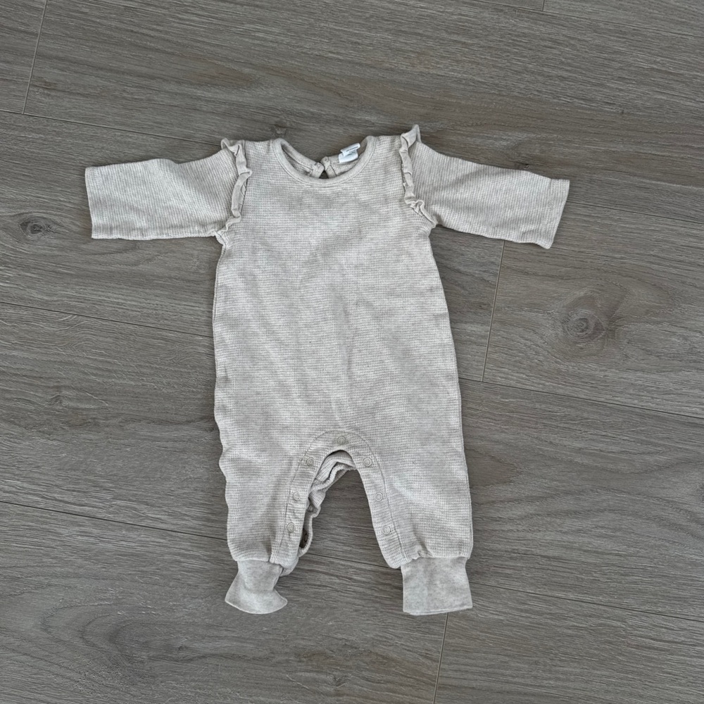 Colored Organics Cream Ruffle-Shoulder One-Piece Romper